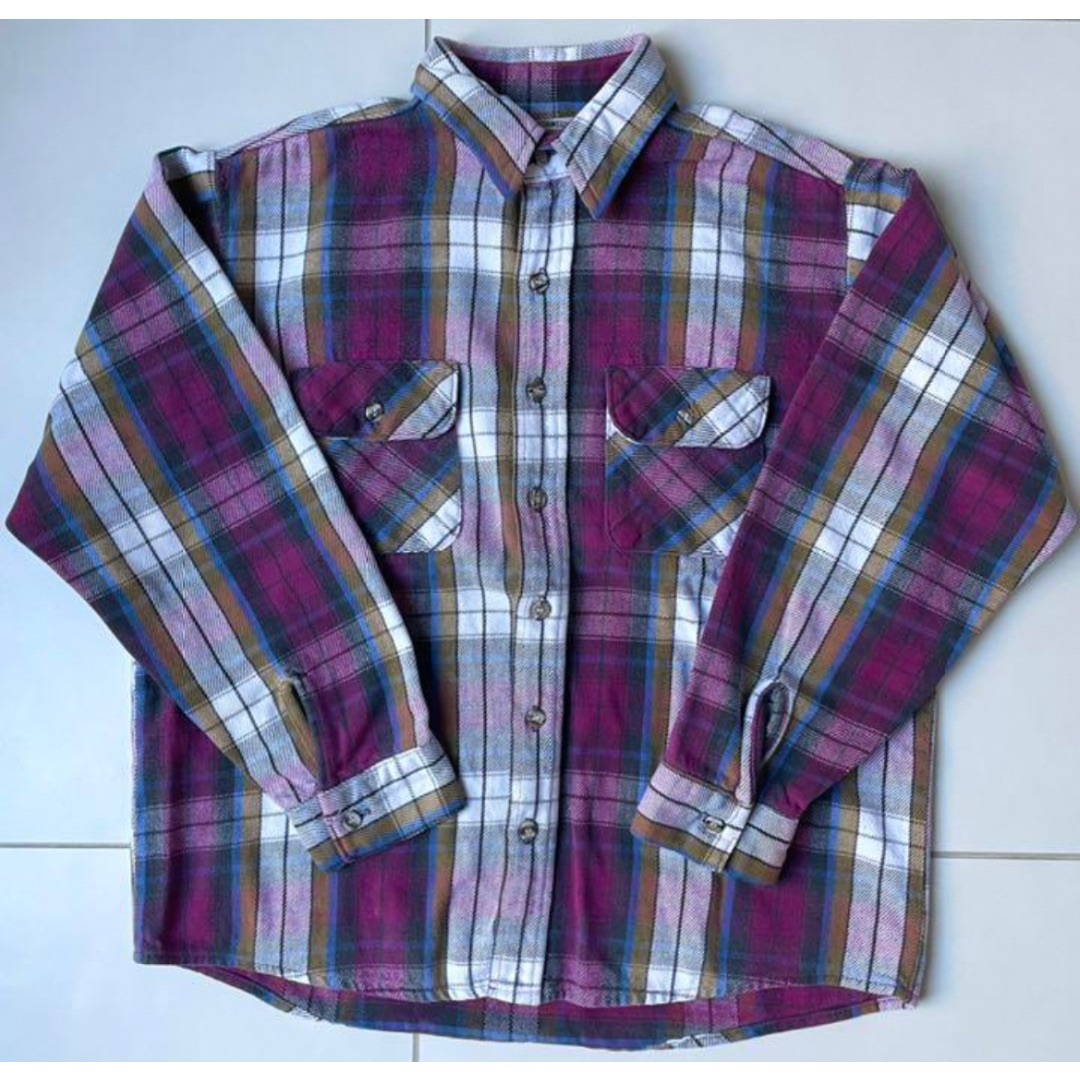 紫ブルーUSA製80's FIVE BROTHER ファイブブラザーネルシャツ