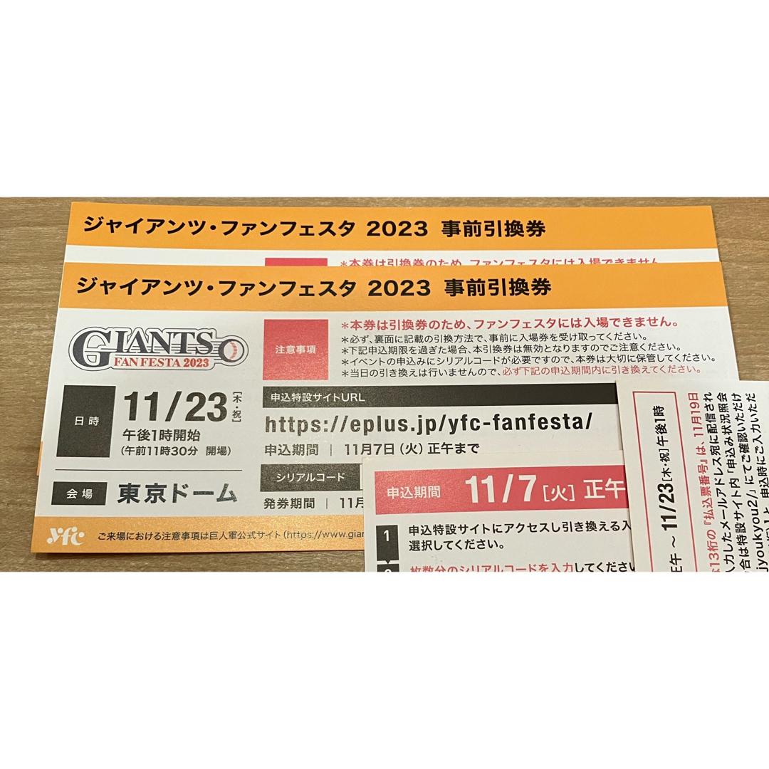 ジャイアンツ・ファンフェスタ　2023 事前引換券　チケット　2枚