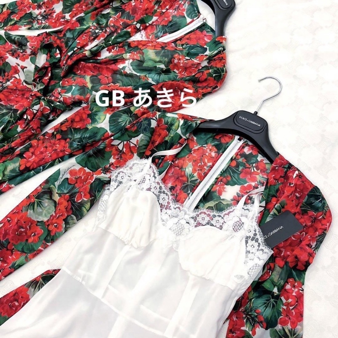 DOLCE&GABBANA(ドルチェアンドガッバーナ)の【新品タグ付き】定価30.7万円　ゼラニウム　高級シルクシフォンワンピース　38 レディースのワンピース(ロングワンピース/マキシワンピース)の商品写真