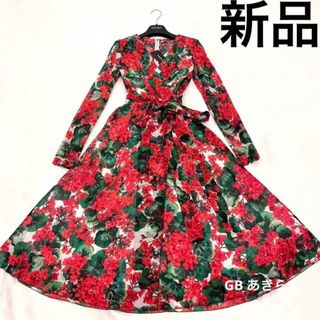 ドルチェアンドガッバーナ(DOLCE&GABBANA)の【新品タグ付き】定価30.7万円　ゼラニウム　高級シルクシフォンワンピース　38(ロングワンピース/マキシワンピース)