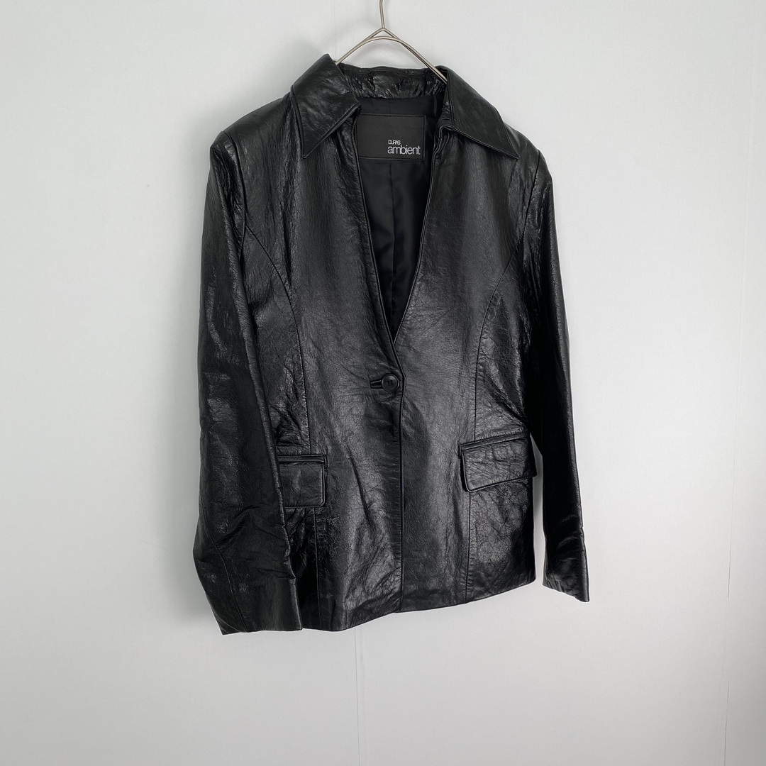 【レザージャケット シンプル ダブルポケット 黒 古着】