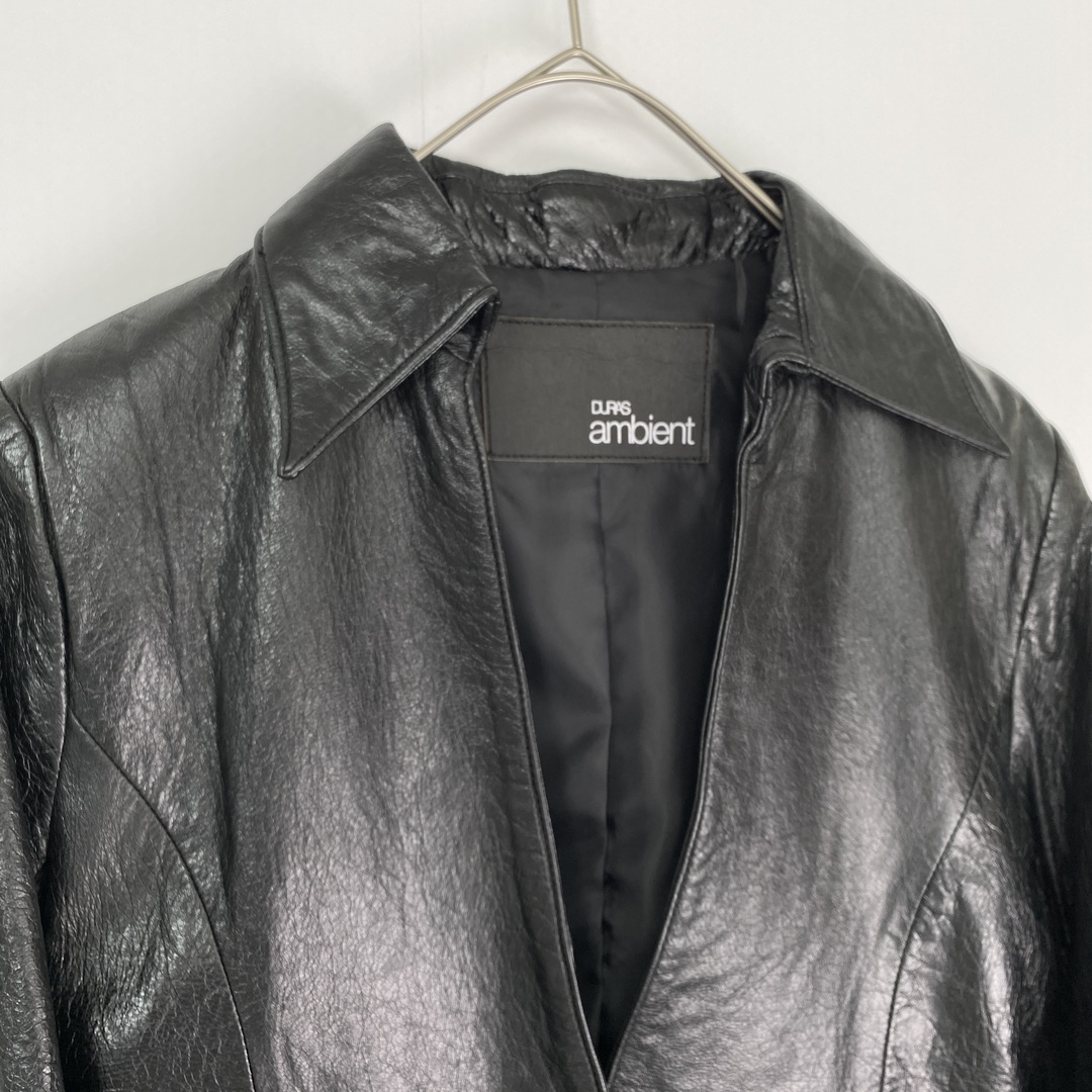 【レザージャケット シンプル ダブルポケット 黒 古着】