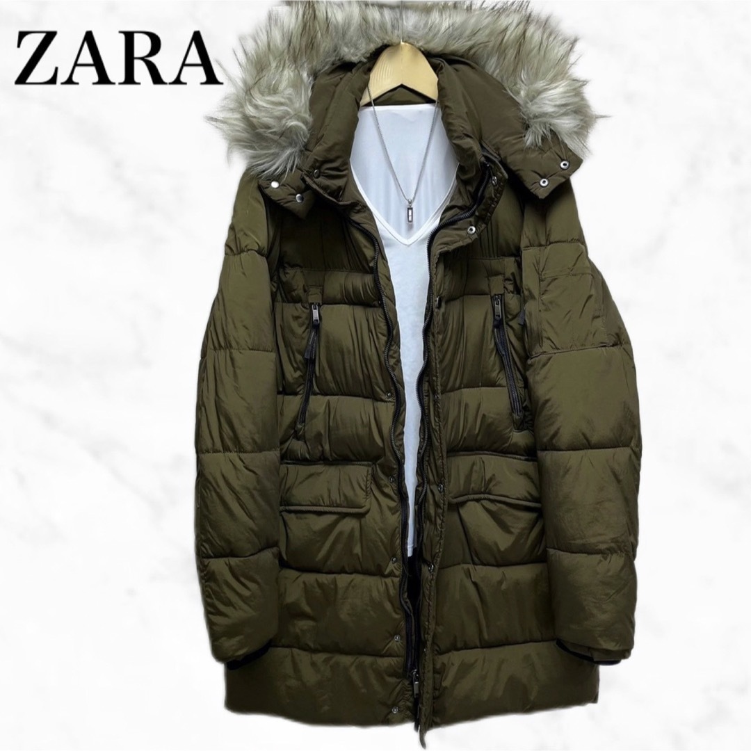 ZARA(ザラ)のZARA アウター　ダウンコート　カーキ　モッズコート　中綿ジャケット メンズのジャケット/アウター(モッズコート)の商品写真