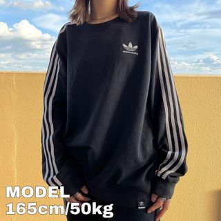 90s USA製　adidas トレフォイル　スウェット　M ブラック