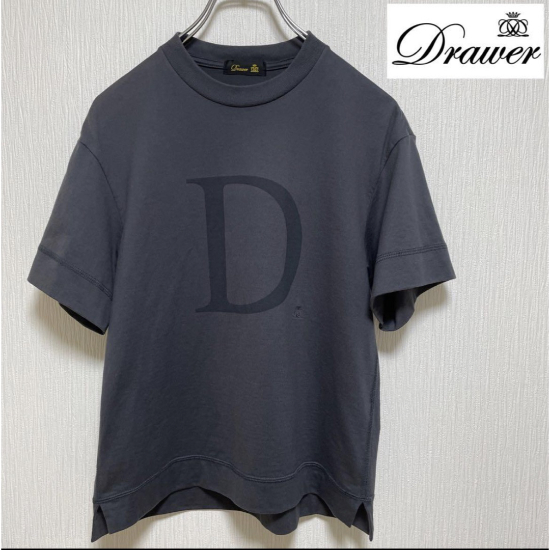 ★美品★Drawer ドゥロワー ロゴ Tシャツ カットソー ダークグレー 炭黒