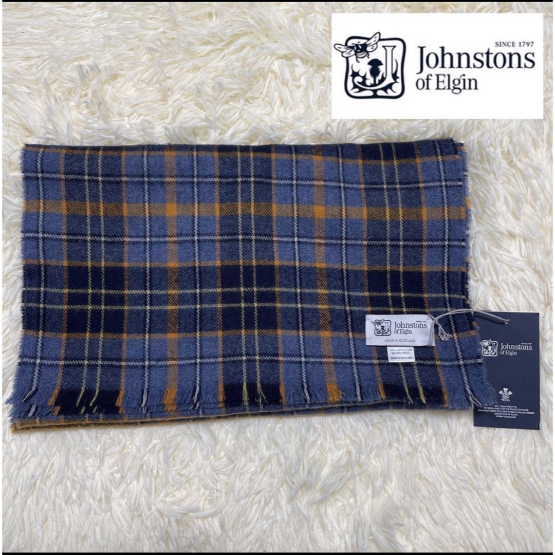 Johnstons(ジョンストンズ)の★新品★Johnstons 男女兼用 マフラー ネイビー系 チェック柄 レディースのファッション小物(マフラー/ショール)の商品写真