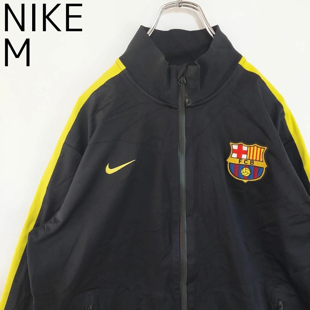 NIKE ナイキトラックジャケット FCバルセロナ ロゴ刺繍 M ブラック 黄色-