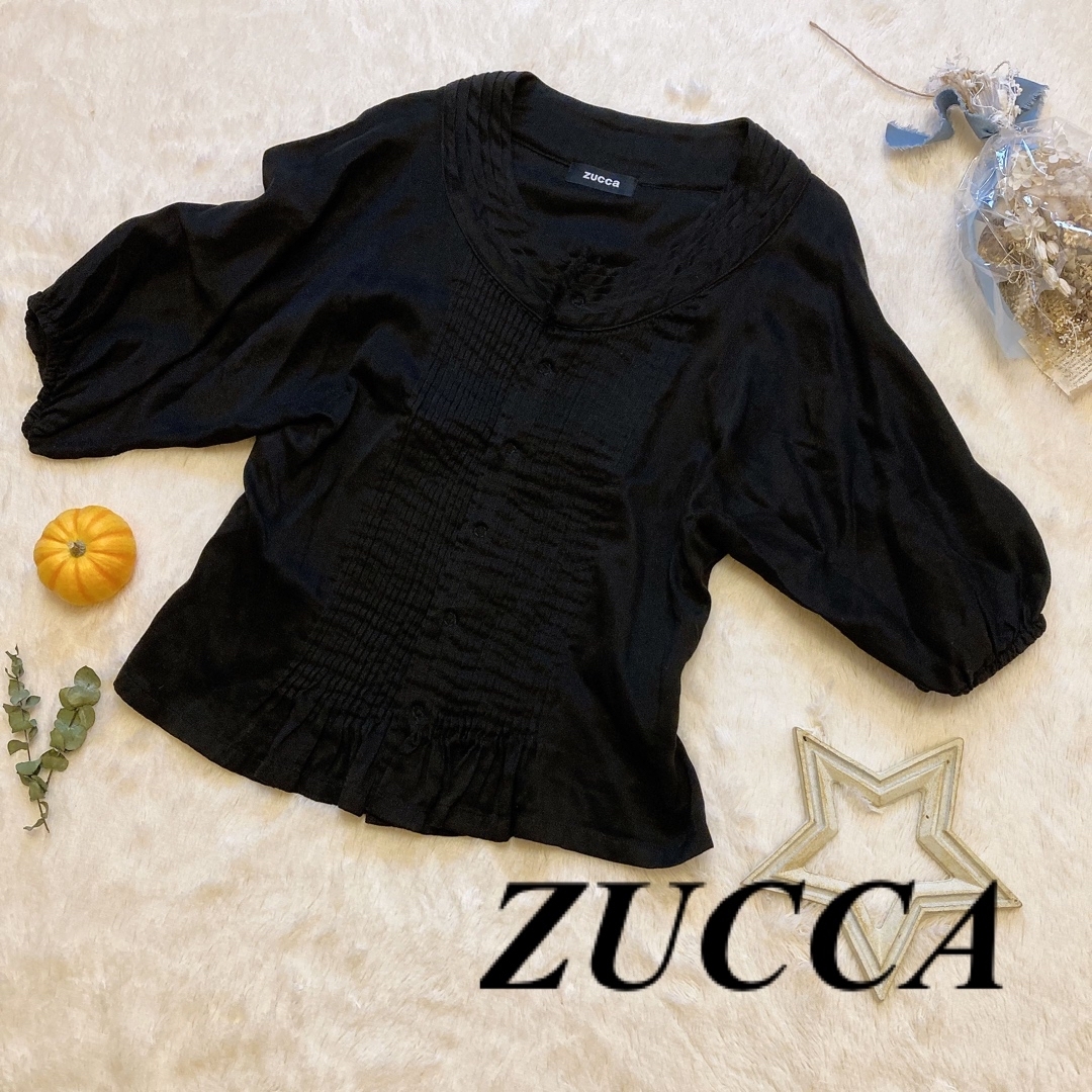 【美品】zucca ブラウス　チュニック　プルオーバー　フリル　黒 | フリマアプリ ラクマ