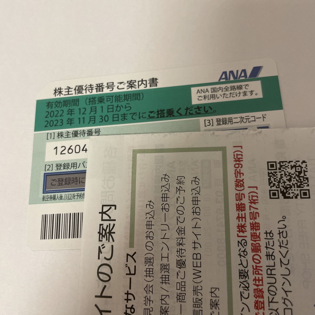 ANAの株主優待券１枚です。 新品未使用品になります。   チケットの乗車券/交通券(航空券)の商品写真