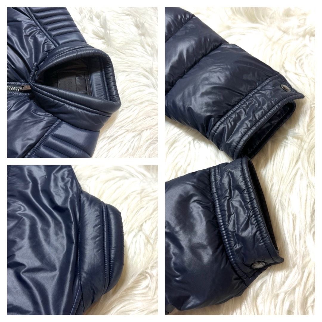PRADA(プラダ)の本物 美品 プラダ 袖 レザー三角タグ ZIPUP バイカー ダウン ジャケット メンズのジャケット/アウター(ダウンジャケット)の商品写真