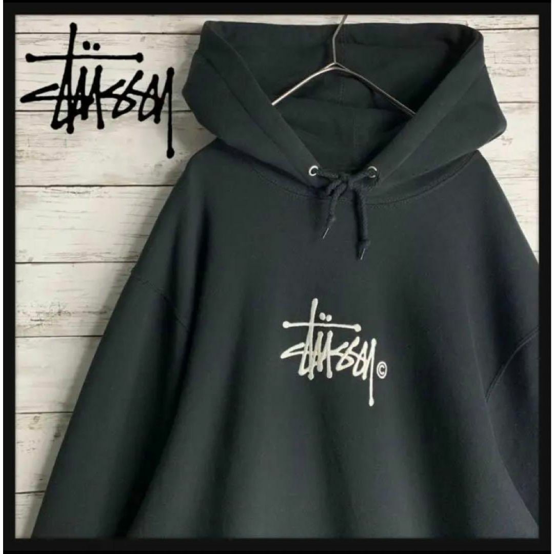 STUSSY - 【希少デザイン】ステューシー パーカー センター刺繍ロゴ 即