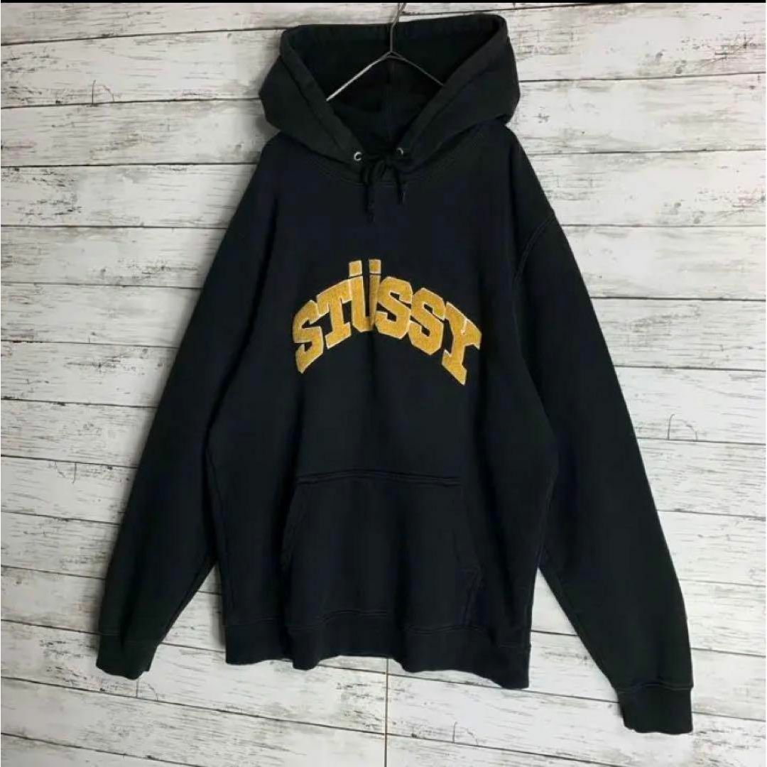 即完売モデル ステューシー STUSSY　パーカー　センターパイルロゴ　入手困難