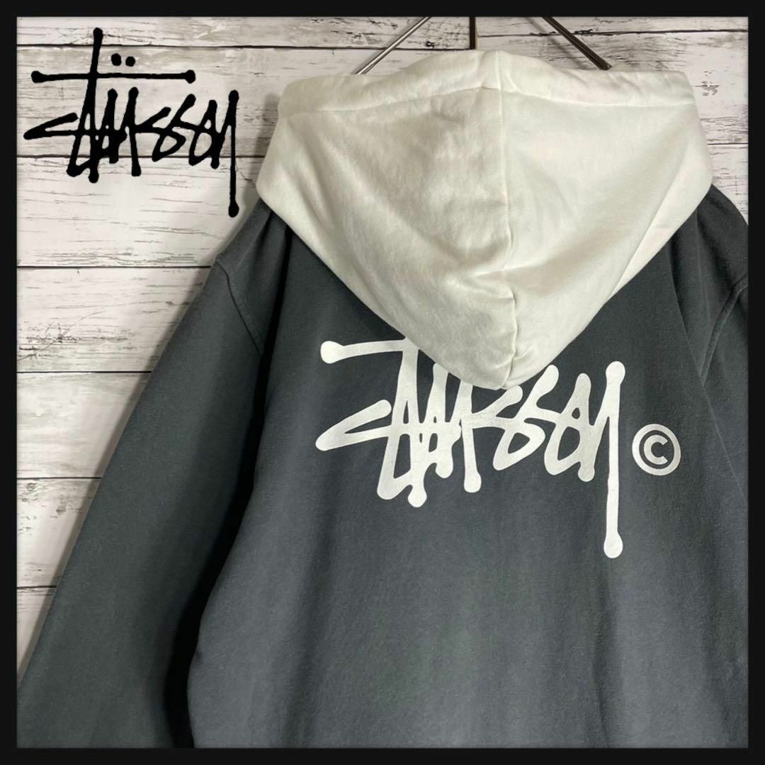 STUSSY - 【起床デザイン】ステューシー パーカー バイカラー 両面ロゴ