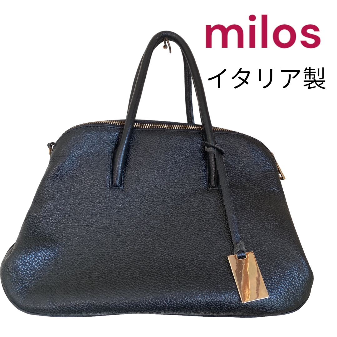 美品ミロス　イタリア製　リアルレザーハンドバッグ　黒　milos
