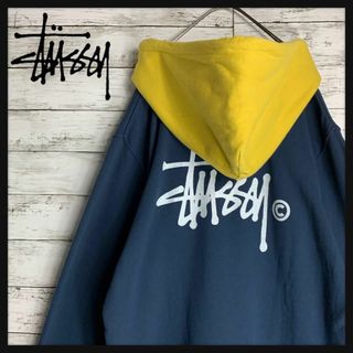 STUSSY ステューシー バイカラーパーカー ブラック 蛍光グリーン