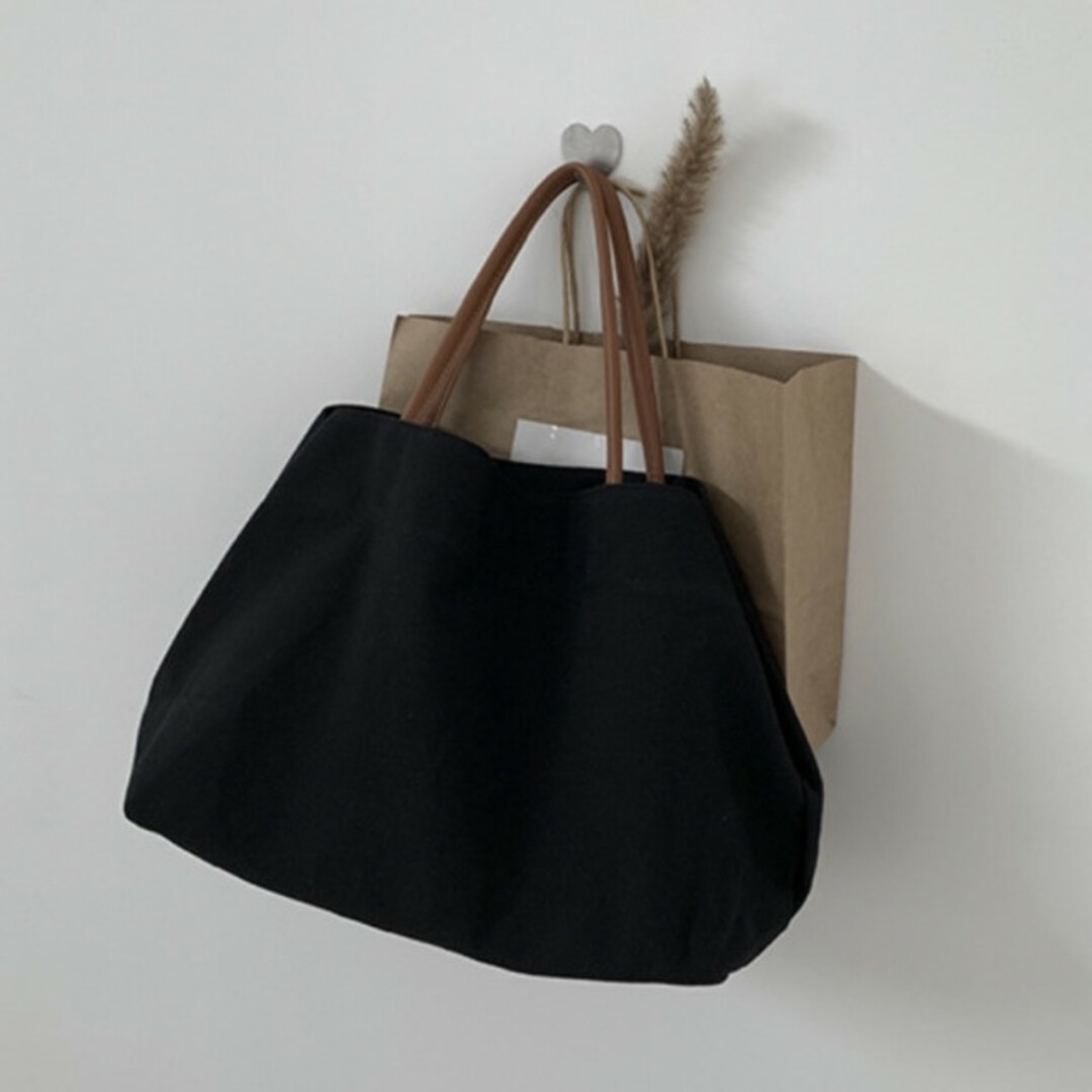 ビッグ サイズ  無地 キャンバストート 大容量 黒 茶色 マザーズバッグ レディースのバッグ(トートバッグ)の商品写真