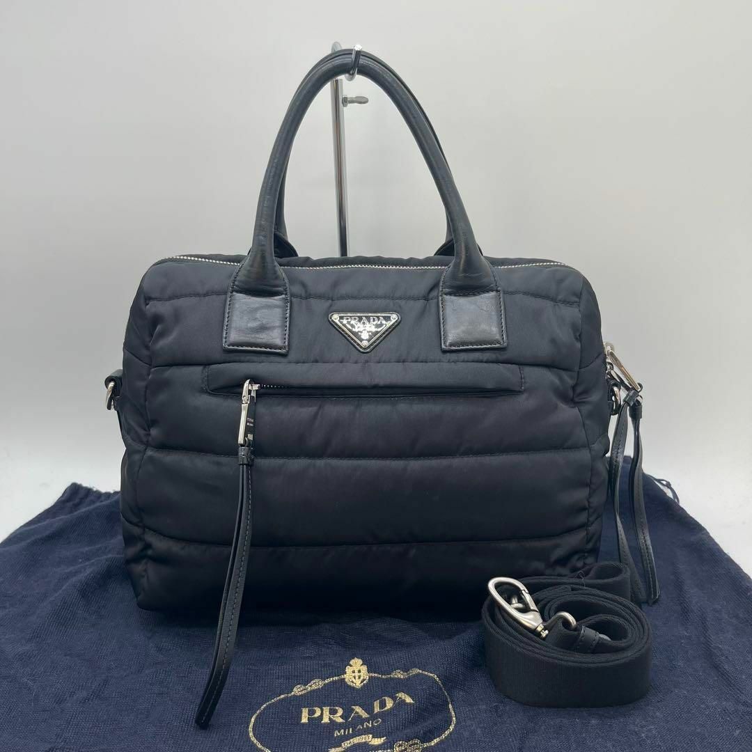 【美品】PRADA  ハンドバッグ　2way　テスートボンバー　三角ロゴ　黒