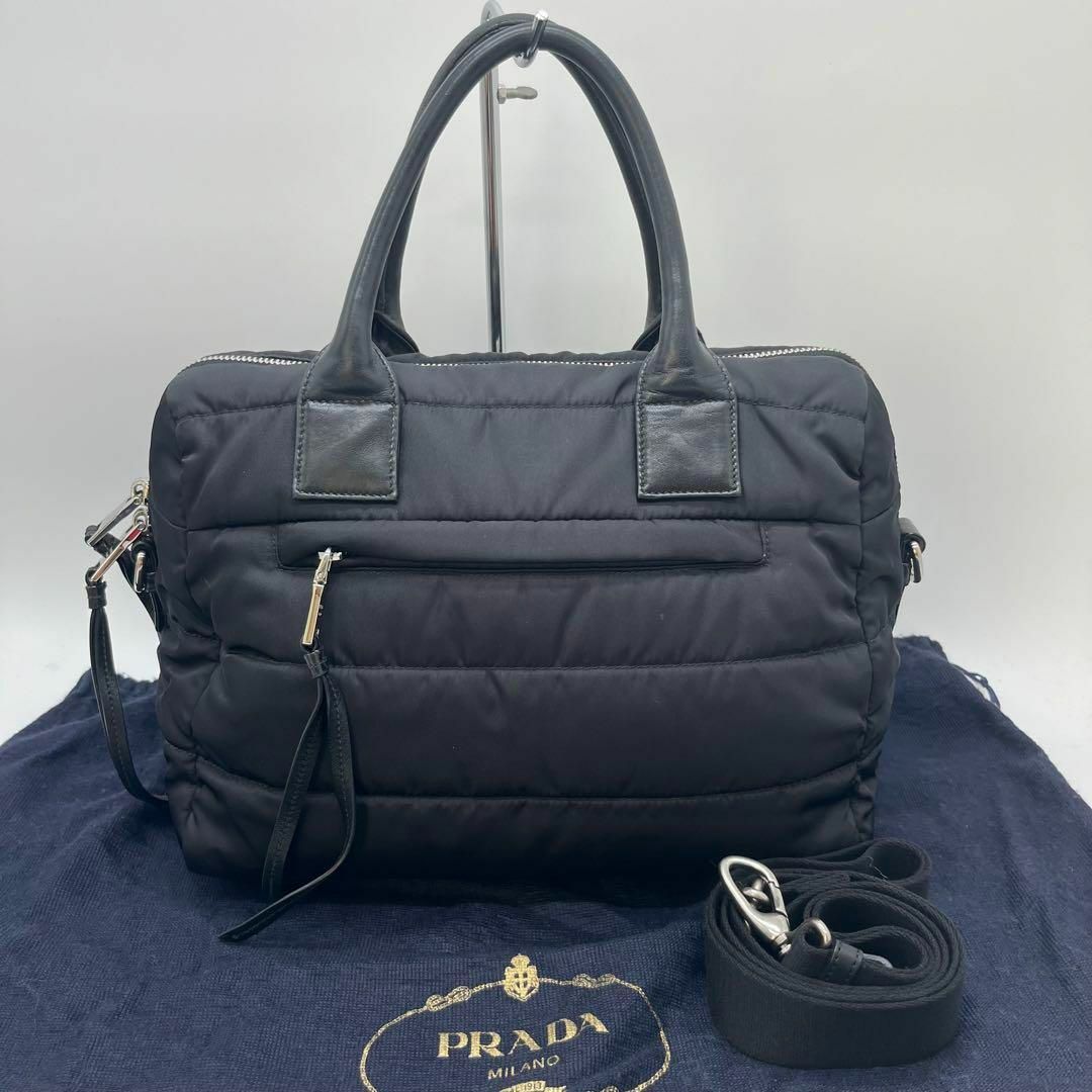 【美品】PRADA  ハンドバッグ　2way　テスートボンバー　三角ロゴ　黒