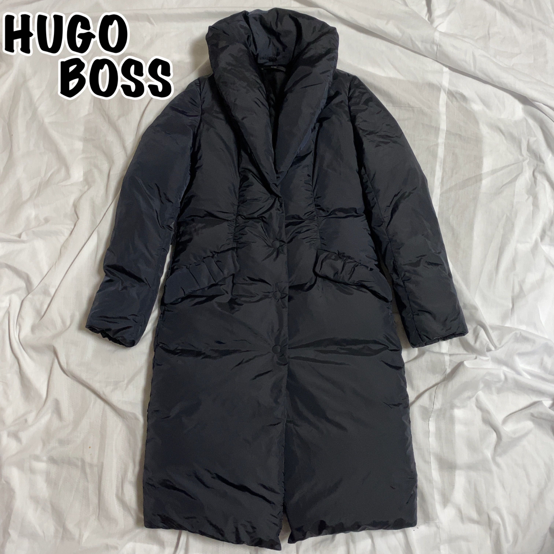 Sサイズ相当総丈高級！HUGO BOSS ダウンコート ロング ショールカラー ブラック