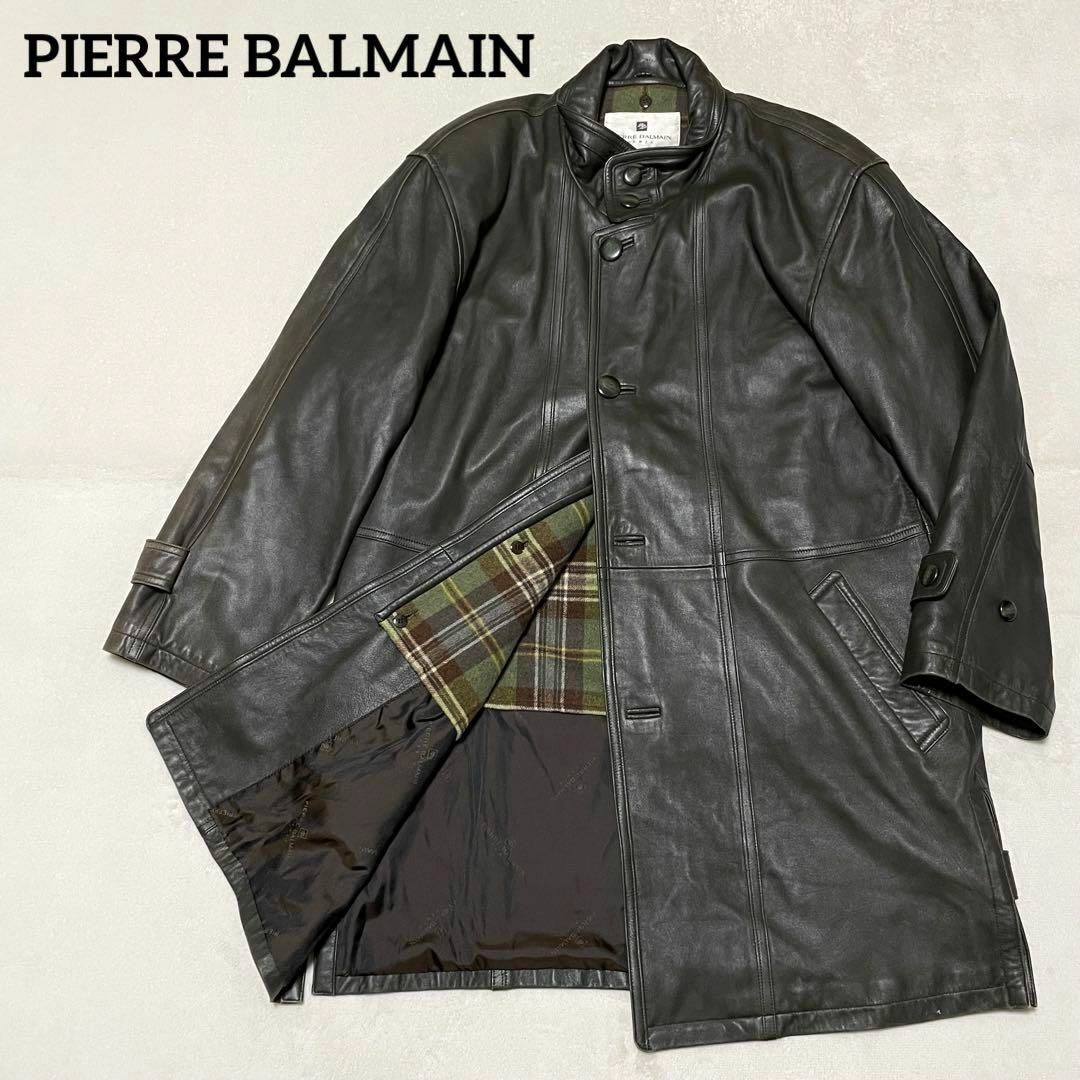 661 高級 PIERRE BALMAIN ラムレザーコート ライナー付 L 黒