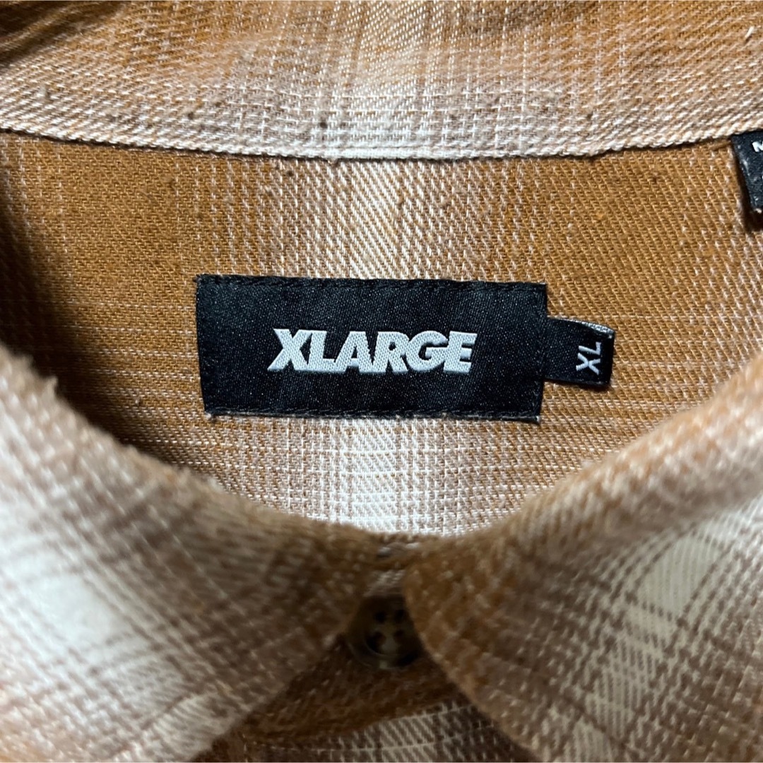 X-LARGE ネルシャツ オンブレチェック ブラウン サイズ ワッペン