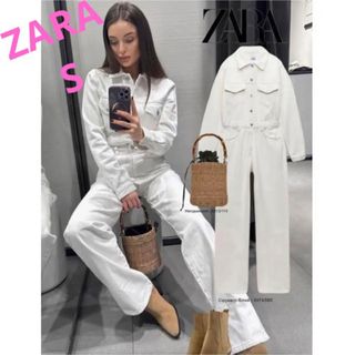 ザラ(ZARA)のTRF WIDE-LEG デニムジャンプスーツ(オールインワン)