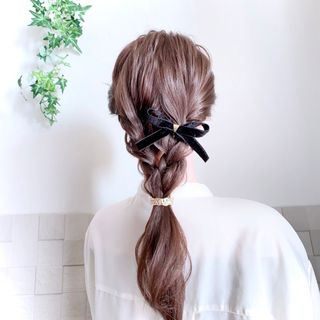 ベロアリボン ヘアカフス ポニーフック(ヘアアクセサリー)