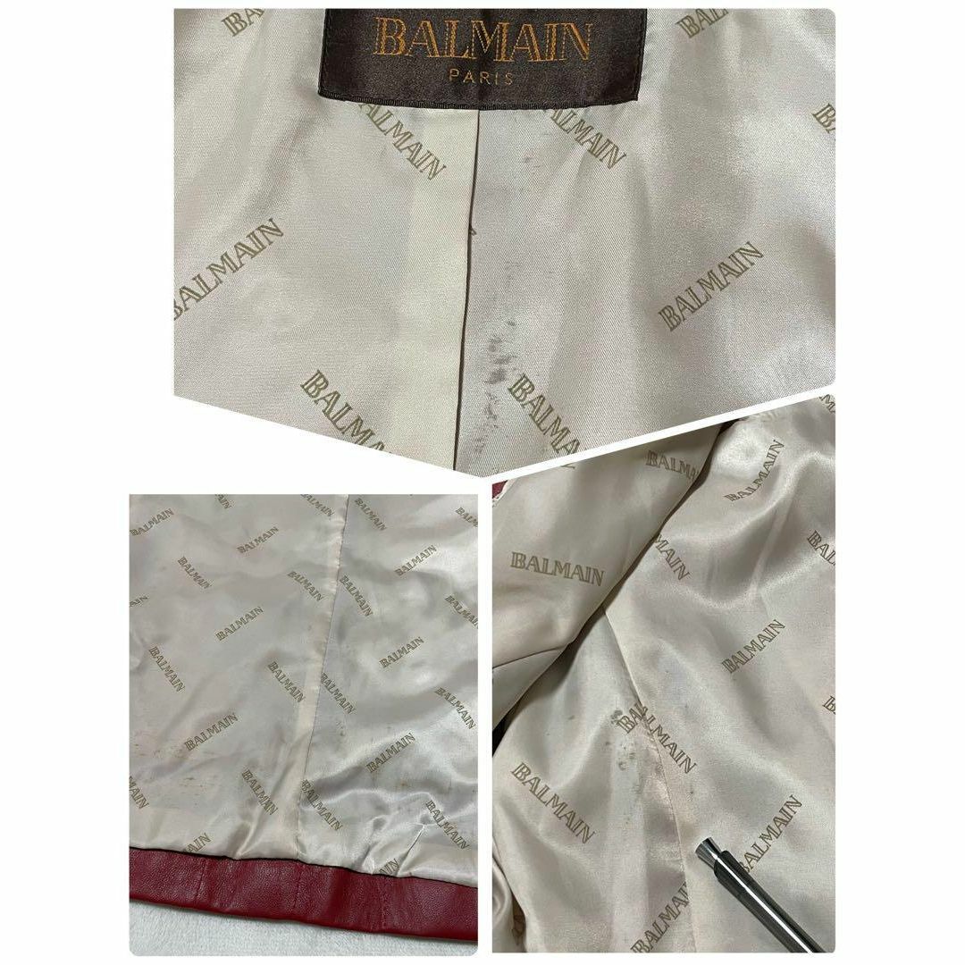 BALMAIN(バルマン)の644 【高級】バルマン ラムレザージャケット 赤 フォックスファー 13 XL レディースのジャケット/アウター(その他)の商品写真