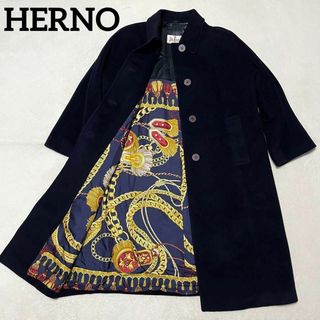 666 美品 Herno イタリア製コート 紺色 サイズ42 シルク100%