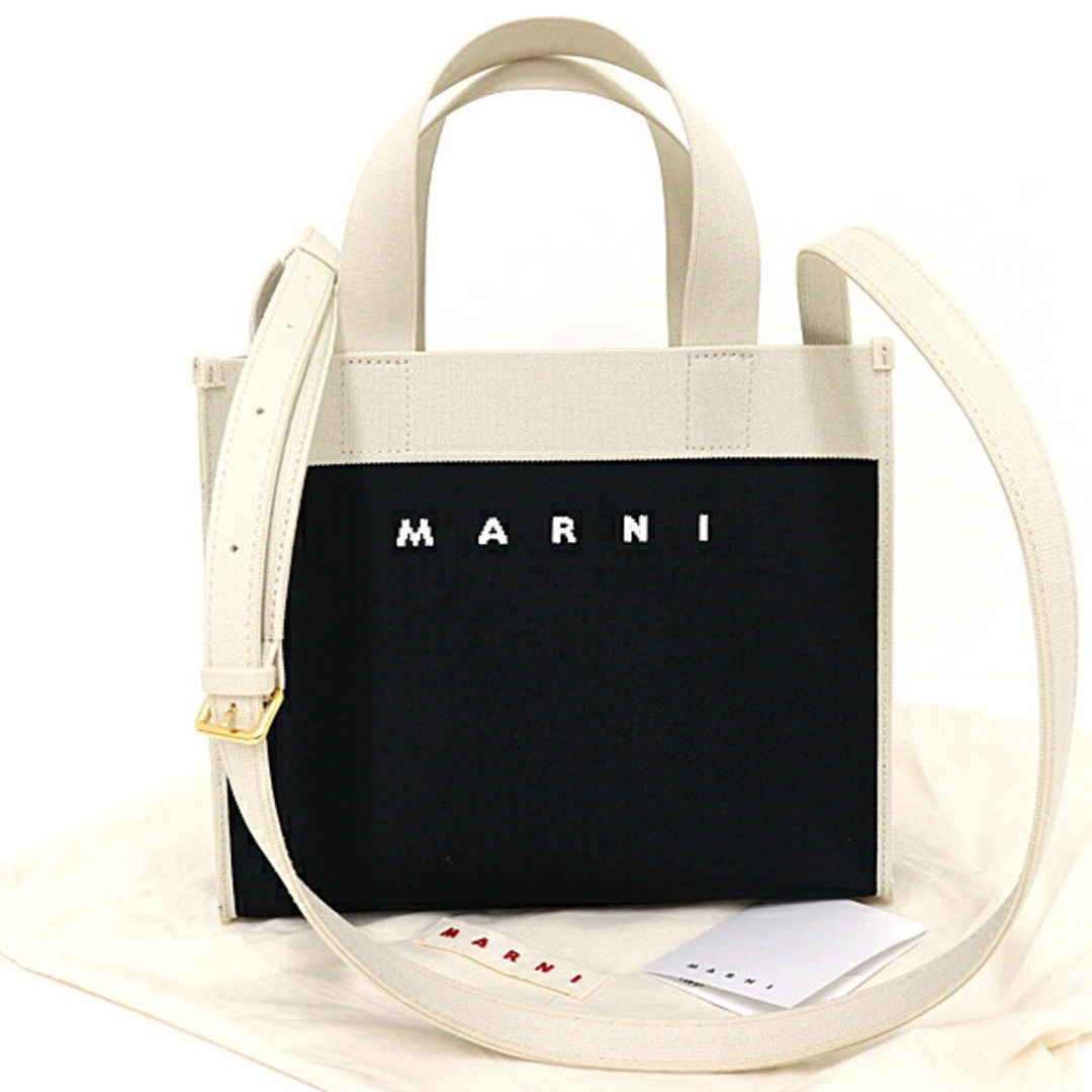 マルニ MARNI 2WAY トートバッグ ショルダーバッグ SHMP0083A0P4602 ブラック オフホワイト ゴールド金具 未使用品