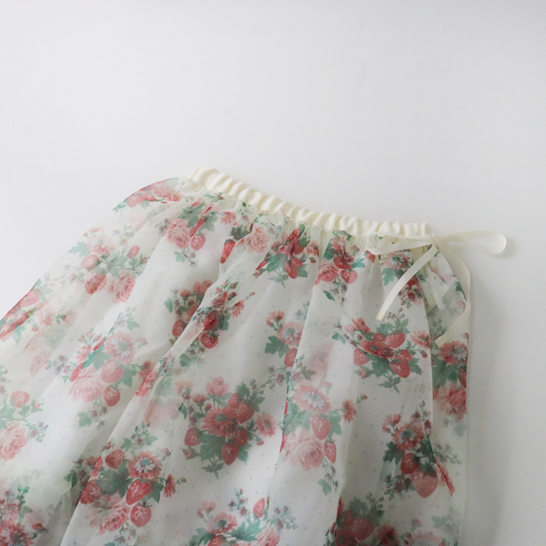 美品 今期 23SS ジェーンマープル Jane Marple Strawberries and flowers sheer skirt シアースカート M/ホワイト【2400013569880】