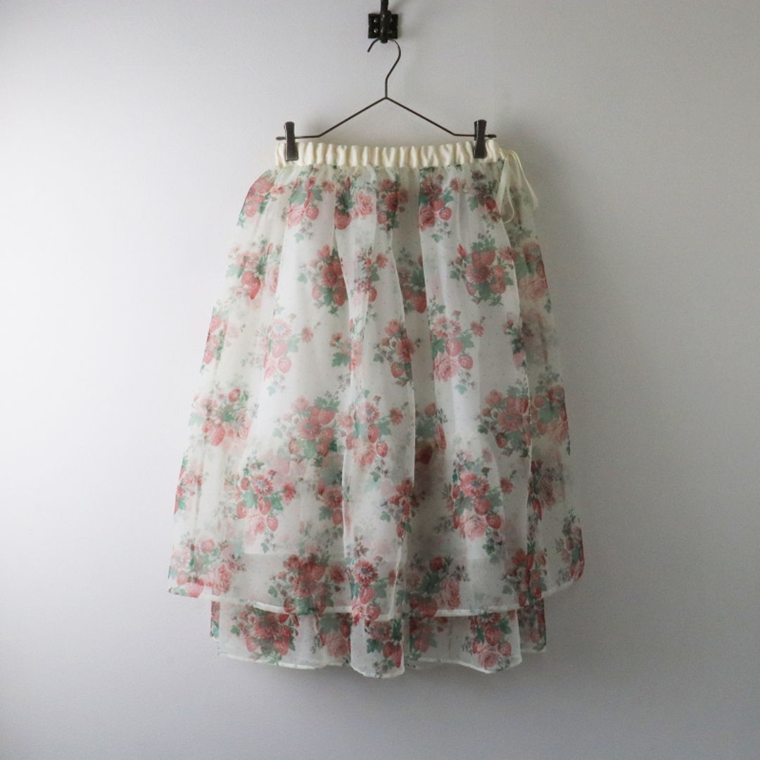 美品 今期 23SS ジェーンマープル Jane Marple Strawberries and flowers sheer skirt シアースカート M/ホワイト【2400013569880】