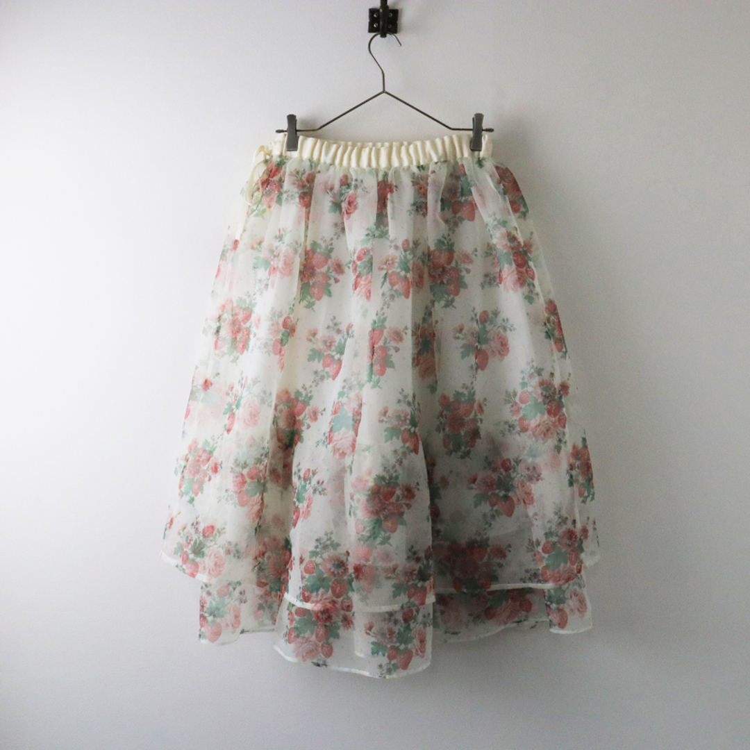 美品 今期 23SS ジェーンマープル Jane Marple Strawberries and flowers sheer skirt シアースカート M/ホワイト【2400013569880】