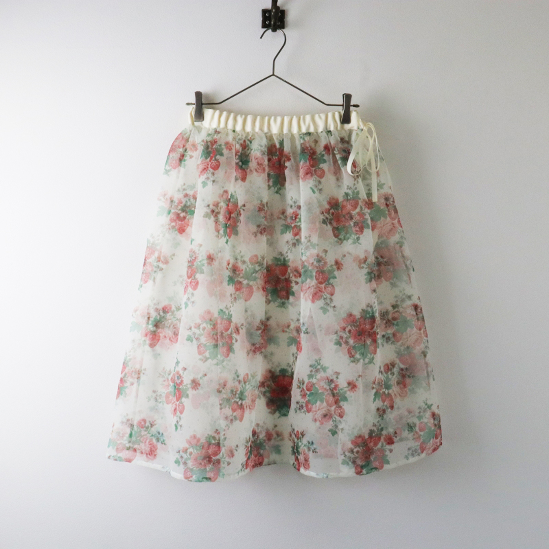 美品 今期 23SS ジェーンマープル Jane Marple Strawberries and flowers sheer skirt シアースカート M/ホワイト【2400013569880】