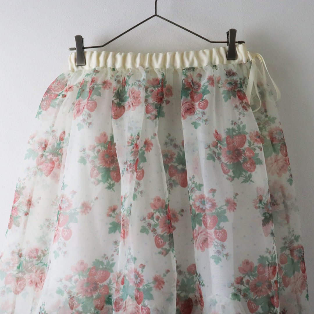 美品 今期 23SS ジェーンマープル Jane Marple Strawberries and flowers sheer skirt シアースカート M/ホワイト【2400013569880】