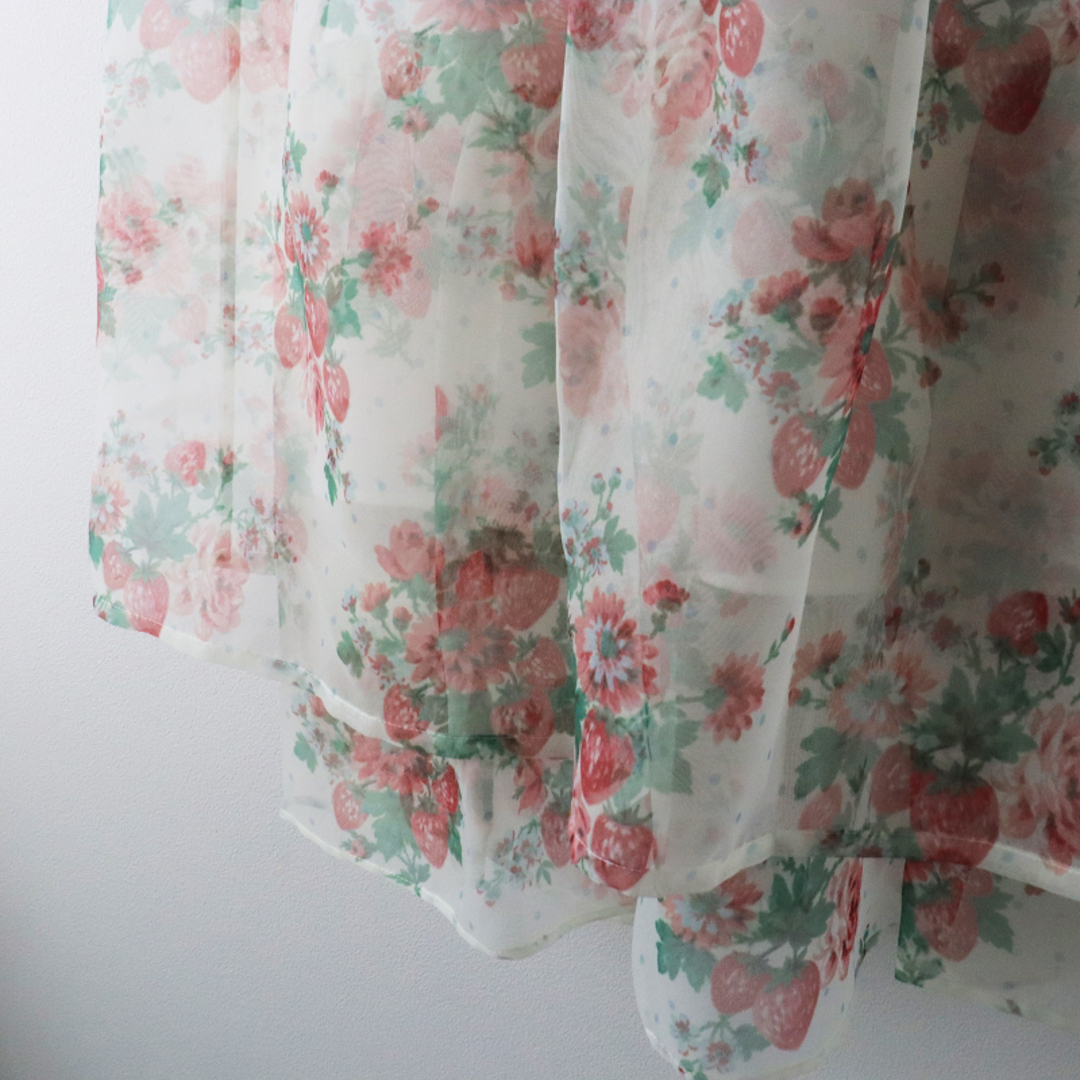 美品 今期 23SS ジェーンマープル Jane Marple Strawberries and flowers sheer skirt シアースカート M/ホワイト【2400013569880】