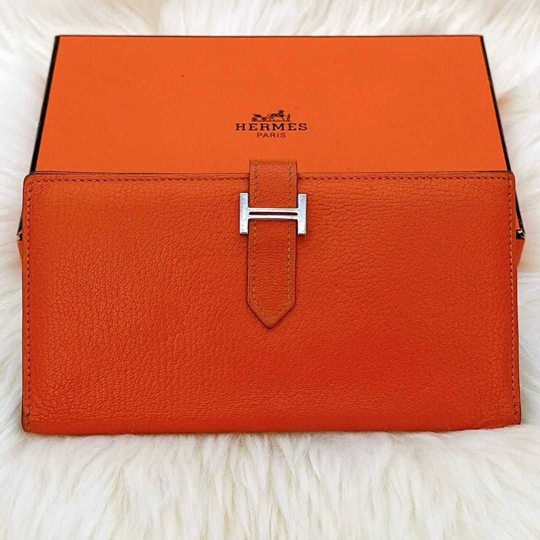 美品！激安！HERMES ベアンクラシック 長財布 オレンジ系　純正箱付！