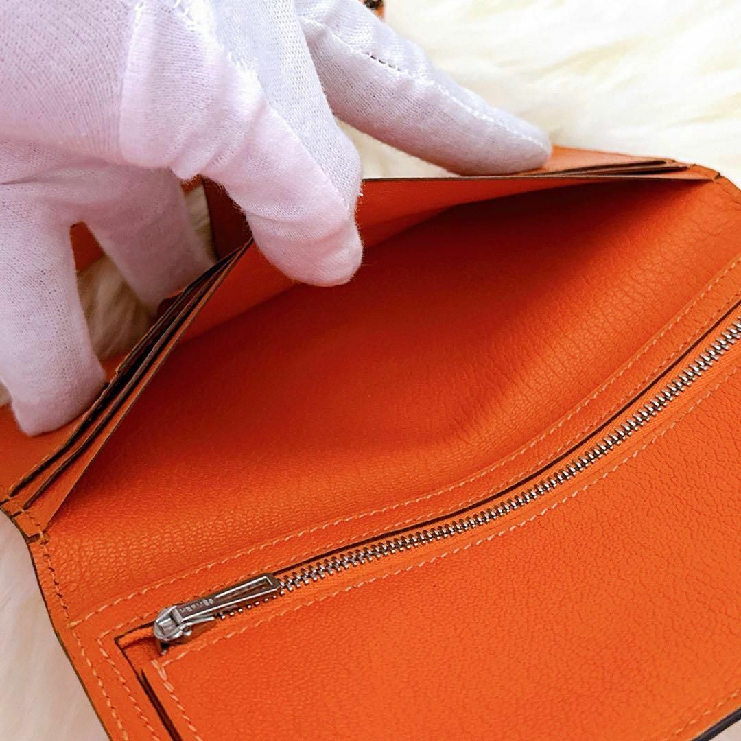 美品！激安！HERMES ベアンクラシック 長財布 オレンジ系　純正箱付！