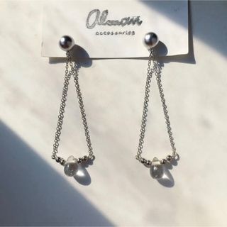 ドゥーズィエムクラス(DEUXIEME CLASSE)のチタンピアス シルバー ビッグ ボールピアス チェーン クリア ガラス ドロップ(ピアス)