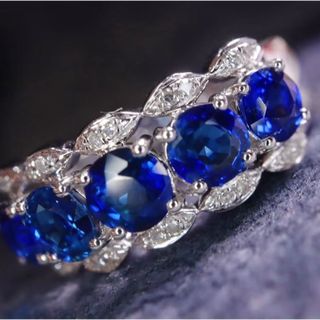 天然 ブルーサファイア ダイヤ リング1.65ct k18 ¥(リング(指輪))