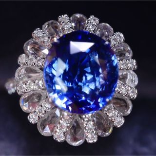 天然コーンフラワー ブルーサファイア ダイヤ リング4ct k18 ¥(リング(指輪))