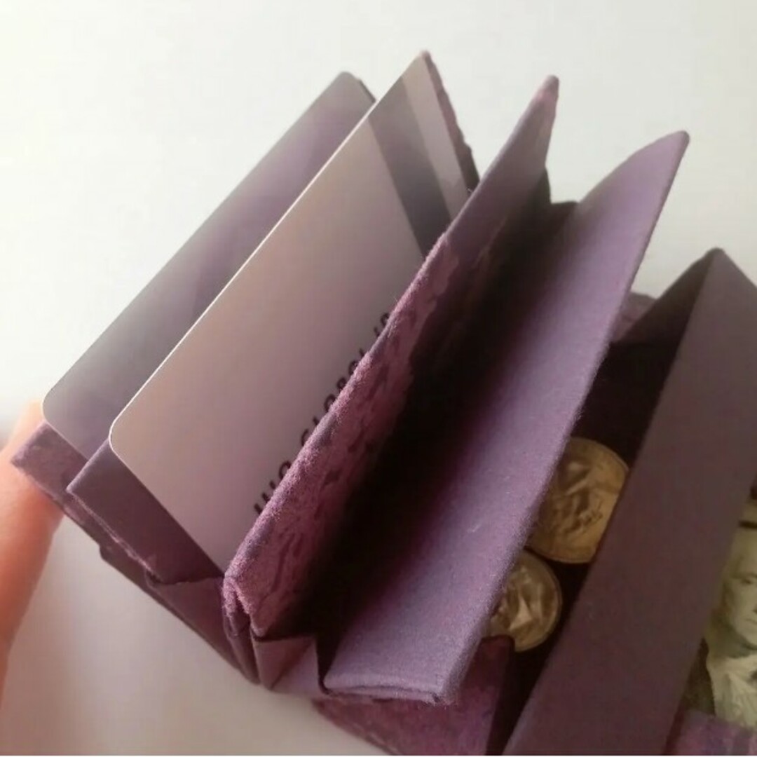 ⑤コンパクトに持ち歩く♡ペーパーミニウォレット　起毛紙　紫 ハンドメイドのファッション小物(財布)の商品写真