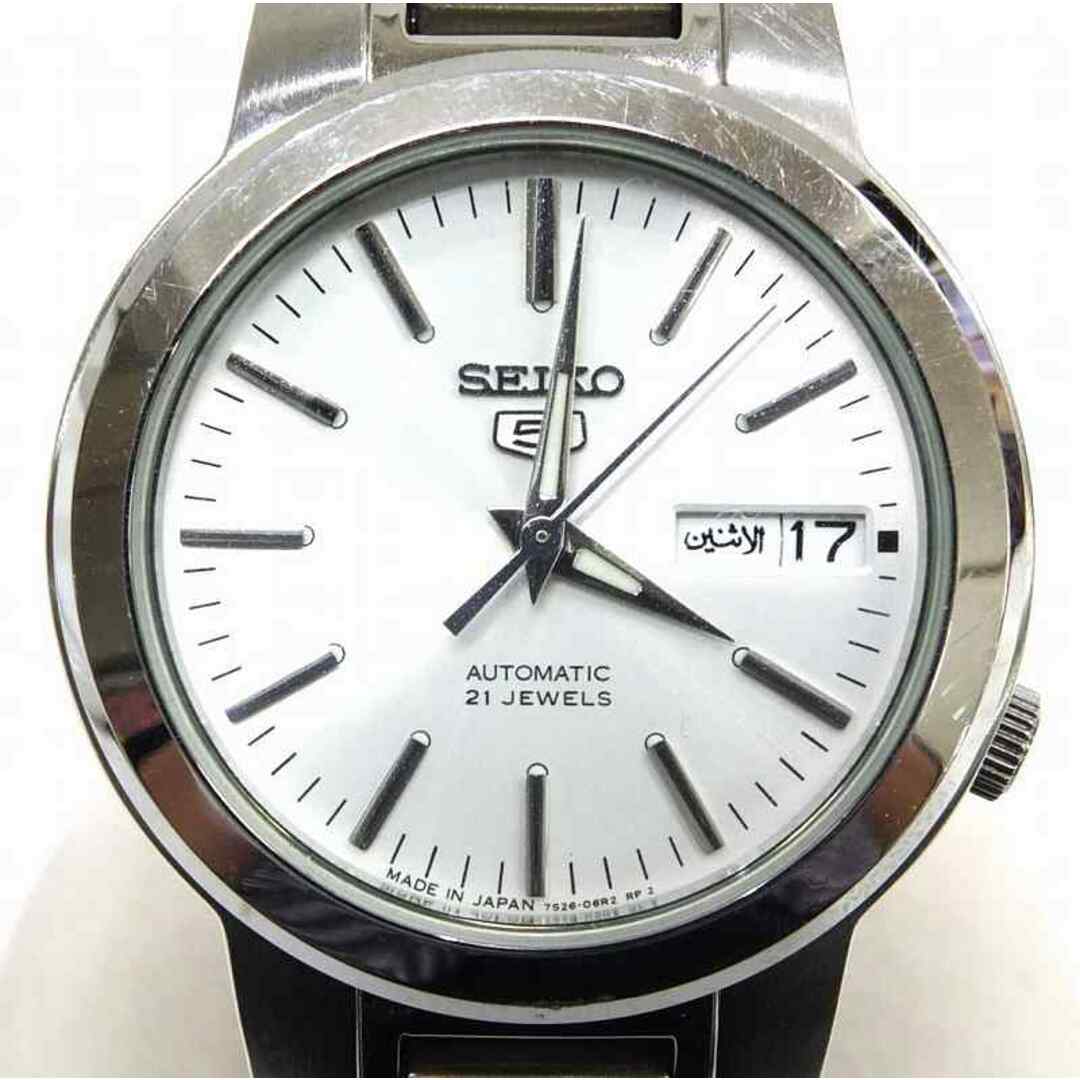 SEIKO(セイコー)のSEIKO セイコー SEIKO5 デイデイト 時計 7S26-02N0 裏スケ 自動巻き SS スケルトン 白文字盤 シルバー オートマ【中古】JA-17822 メンズの時計(腕時計(アナログ))の商品写真