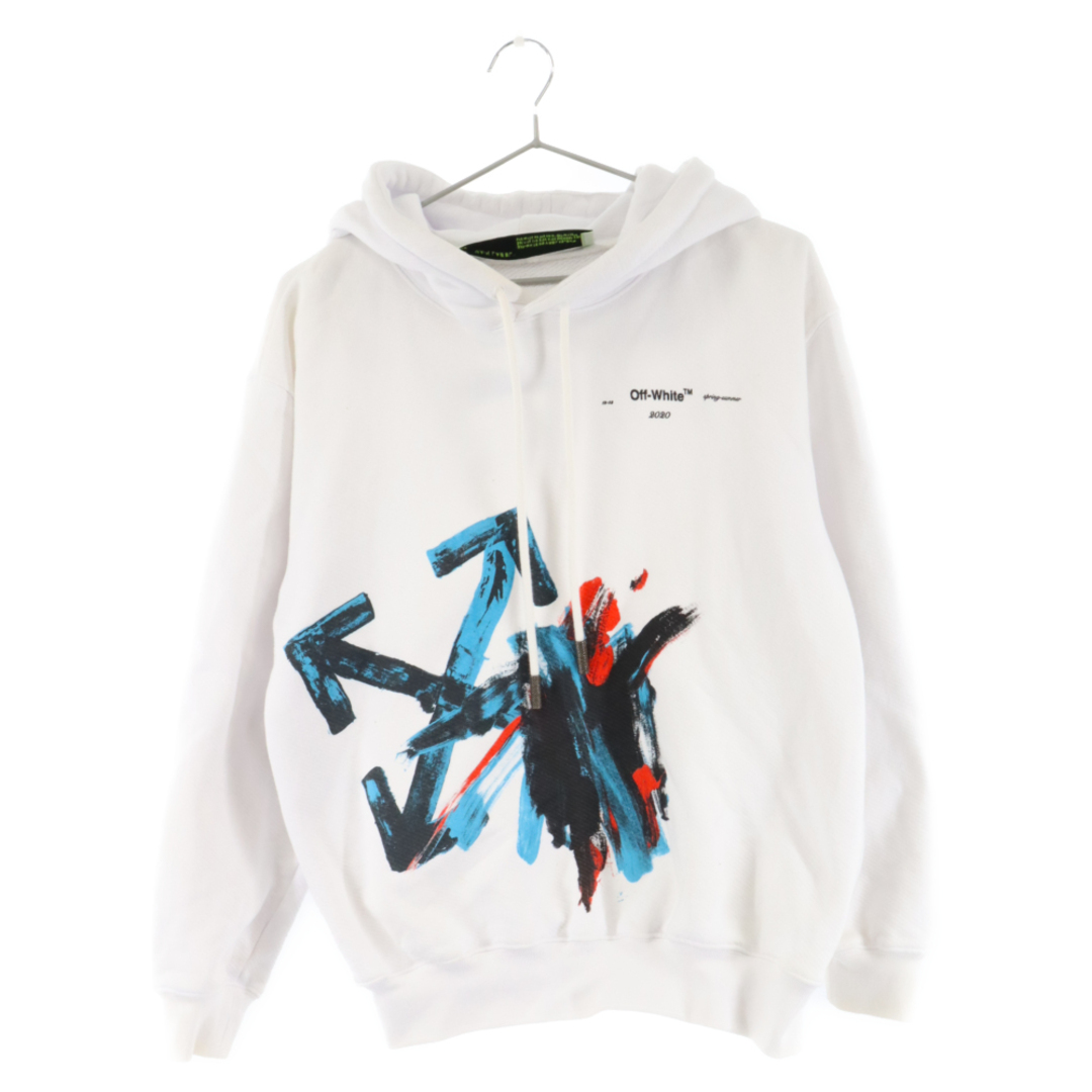 OFF-WHITE オフホワイト 20AW BRUSHSTROKE ARROW COTTON HOODIE グラフィックプリント プルオーバーパーカー フーディ ホワイト OWBB032R20F30128