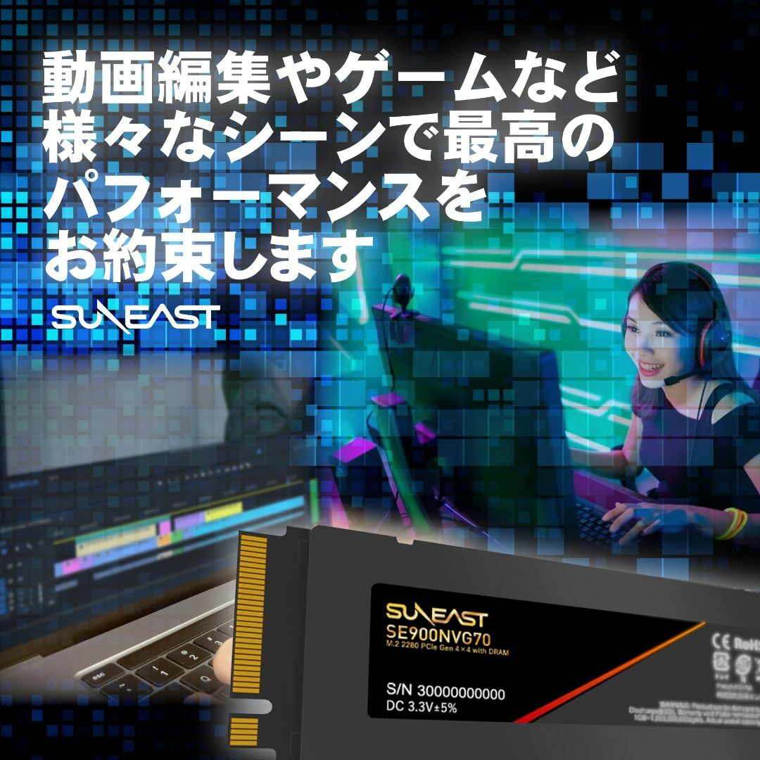 SUNEAST 2TB NVMe SSD PCIe Gen 4.0×4 with 5
