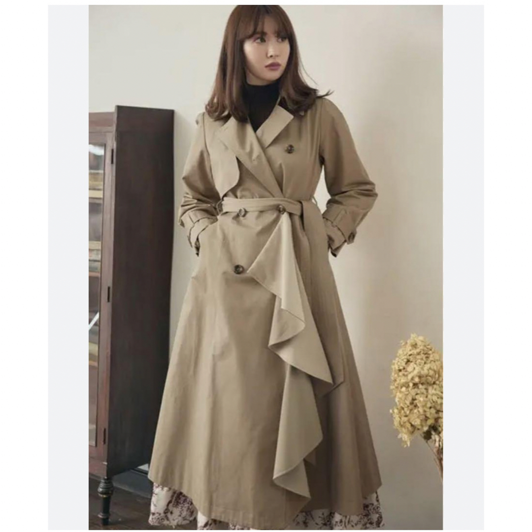 herlipto Gaba Ruffled Cotton Trench Coat