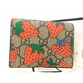 グッチ(Gucci)の■極美品■ GUCCI グッチ 573839 GZRAT PVC ストロベリー 二つ折り 財布 ウォレット レディース ブラウン系×レッド系 AR8693(長財布)