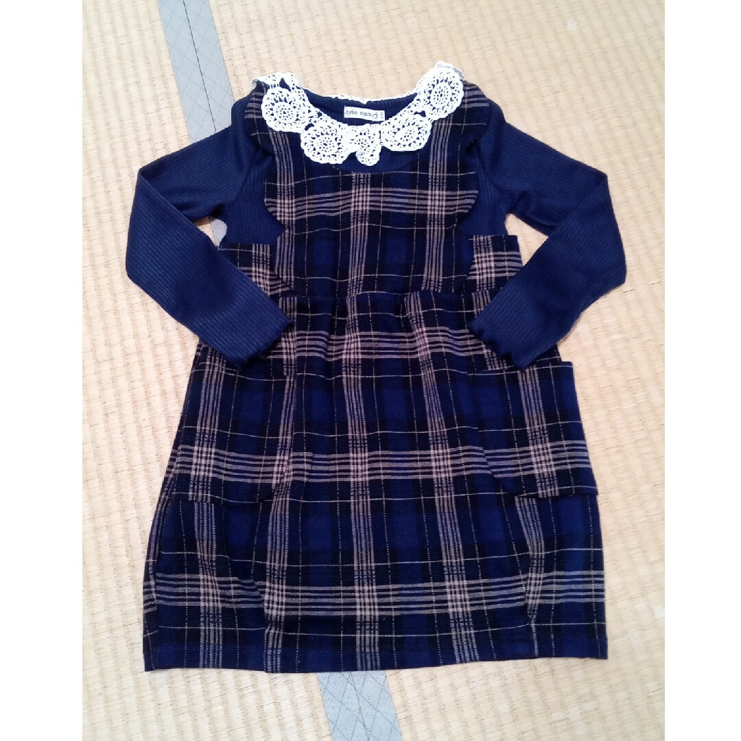 Studio momo　ワンピース120　紺・チェック キッズ/ベビー/マタニティのキッズ服女の子用(90cm~)(ワンピース)の商品写真