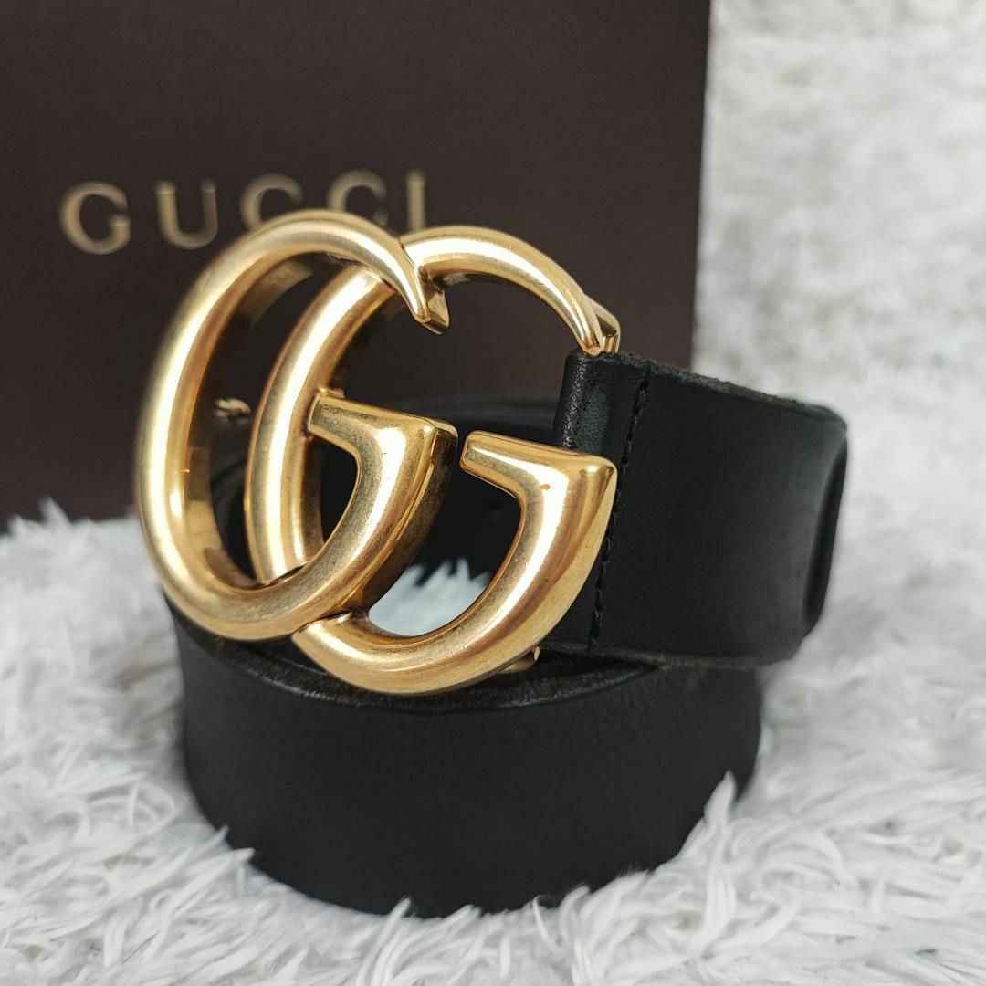 Gucci - GUCCI グッチ GGマーモント レザー ベルト ゴールド金具 ユニ