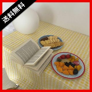 テーブルクロス 100 ×150 黄色 チェック レトロ 韓国 シンプル 可愛い(テーブル用品)